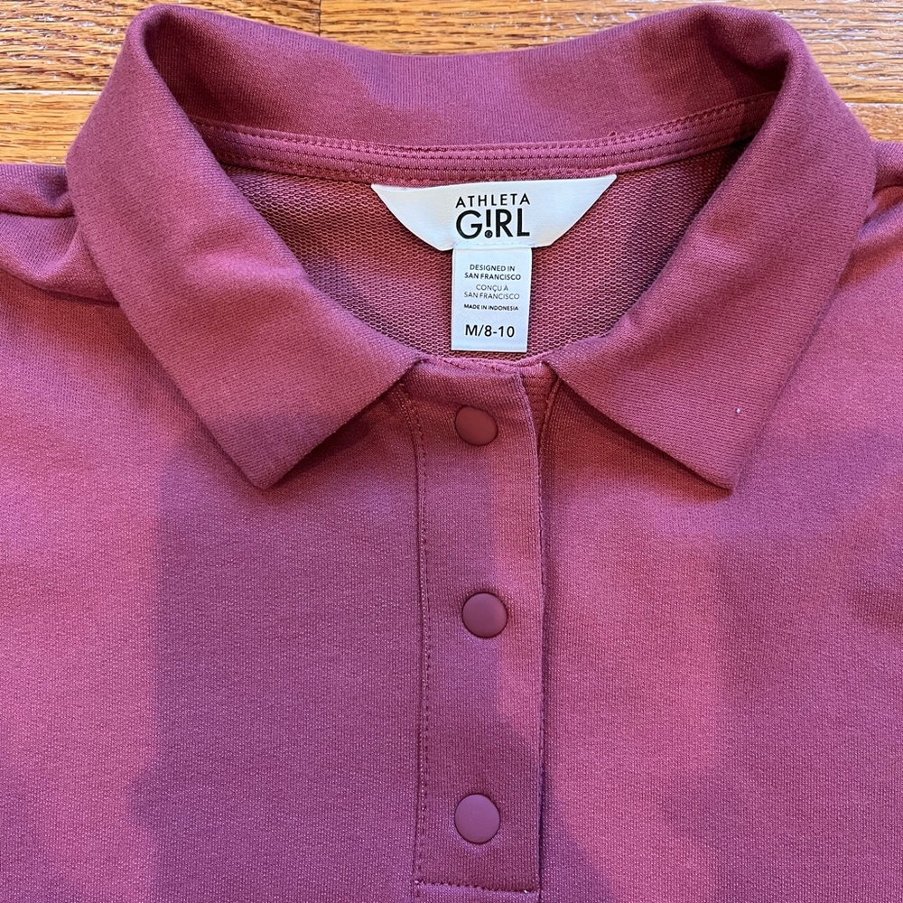 Athleta Girl - Kids Retrochill Oversized Midi Tee Pink Polo Shirt - Size M - Picture 6 of 7